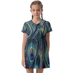 Feathers Art Peacock Sheets Patterns Kids  Asymmetric Collar Dress