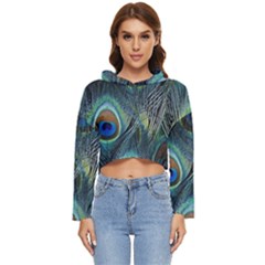 Feathers Art Peacock Sheets Patterns Women s Lightweight Cropped Hoodie by Ket1n9