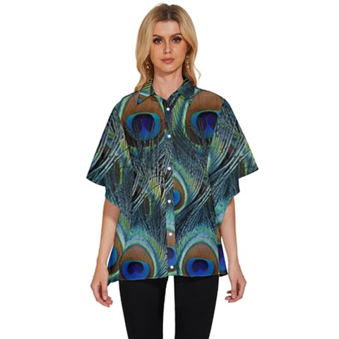 Feathers Art Peacock Sheets Patterns Women s Batwing Button Up Shirt by Ket1n9