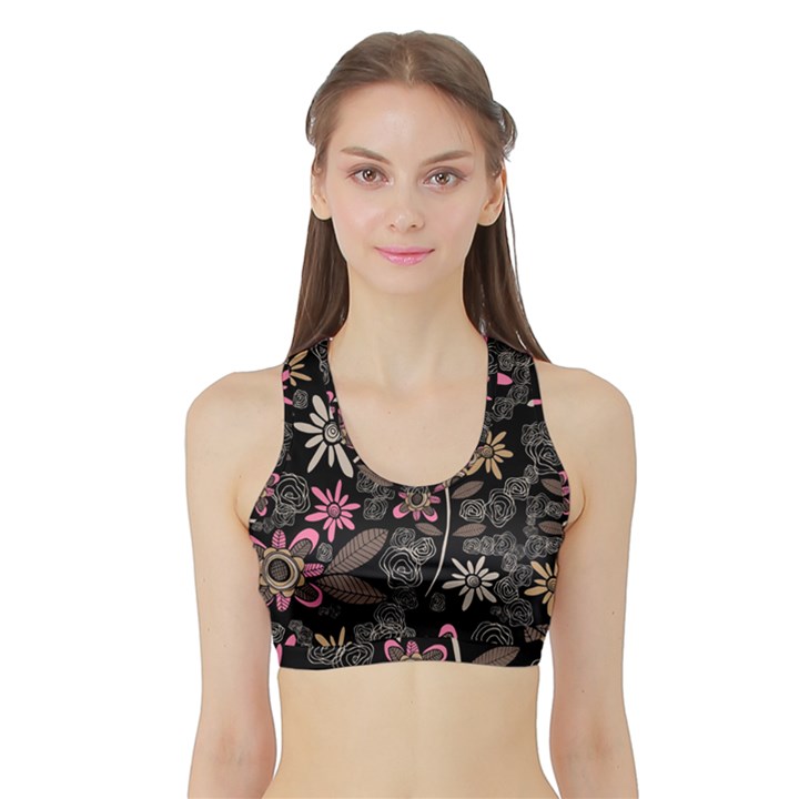 Flower Art Pattern Sports Bra with Border