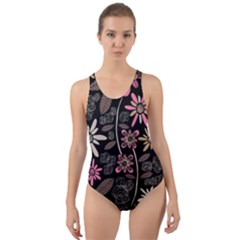 Flower Art Pattern Cut-out Back One Piece Swimsuit by Ket1n9