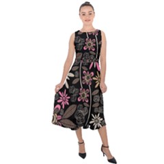 Flower Art Pattern Midi Tie-back Chiffon Dress by Ket1n9