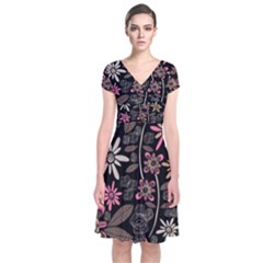 Flower Art Pattern Short Sleeve Front Wrap Dress by Ket1n9