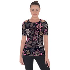 Flower Art Pattern Shoulder Cut Out Short Sleeve Top by Ket1n9