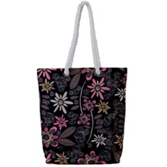 Flower Art Pattern Full Print Rope Handle Tote (small) by Ket1n9