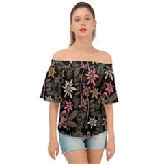 Flower Art Pattern Off Shoulder Short Sleeve Top by Ket1n9