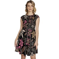 Flower Art Pattern Cap Sleeve High Waist Dress by Ket1n9