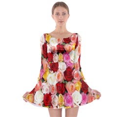 Rose Color Beautiful Flowers Long Sleeve Skater Dress by Ket1n9