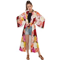 Rose Color Beautiful Flowers Maxi Kimono by Ket1n9