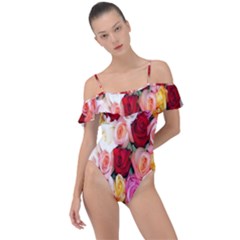 Rose Color Beautiful Flowers Frill Detail One Piece Swimsuit by Ket1n9