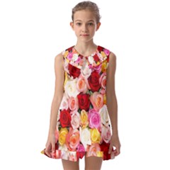 Rose Color Beautiful Flowers Kids  Pilgrim Collar Ruffle Hem Dress by Ket1n9