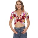 Rose Color Beautiful Flowers Twist Front Crop Top View1