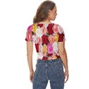 Rose Color Beautiful Flowers Twist Front Crop Top View4