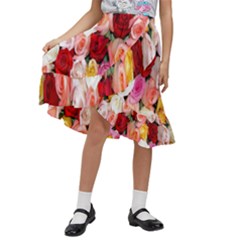 Rose Color Beautiful Flowers Kids  Ruffle Flared Wrap Midi Skirt by Ket1n9