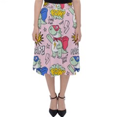 Seamless Pattern With Many Funny Cute Superhero Dinosaurs T-rex Mask Cloak With Comics Style Inscrip Classic Midi Skirt