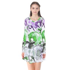 Horse Horses Animal World Green Long Sleeve V-neck Flare Dress by Ket1n9