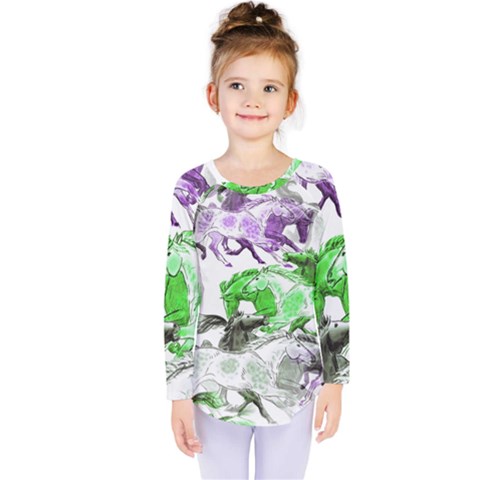 Horse Horses Animal World Green Kids  Long Sleeve T-shirt by Ket1n9