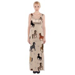 Horses For Courses Pattern Thigh Split Maxi Dress by Ket1n9