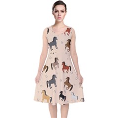 Horses For Courses Pattern V-neck Midi Sleeveless Dress  by Ket1n9