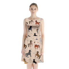 Horses For Courses Pattern Sleeveless Waist Tie Chiffon Dress by Ket1n9