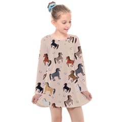 Horses For Courses Pattern Kids  Long Sleeve Dress by Ket1n9