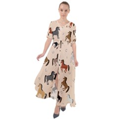 Horses For Courses Pattern Waist Tie Boho Maxi Dress by Ket1n9