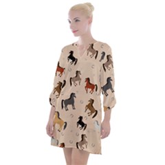 Horses For Courses Pattern Open Neck Shift Dress by Ket1n9