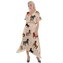 Horses For Courses Pattern Cross Front Sharkbite Hem Maxi Dress by Ket1n9