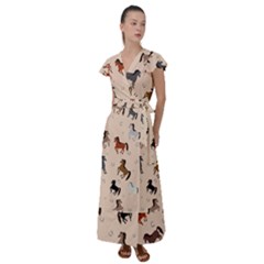 Horses For Courses Pattern Flutter Sleeve Maxi Dress by Ket1n9