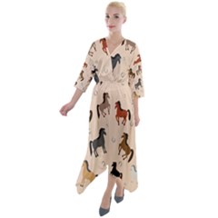 Horses For Courses Pattern Quarter Sleeve Wrap Front Maxi Dress by Ket1n9