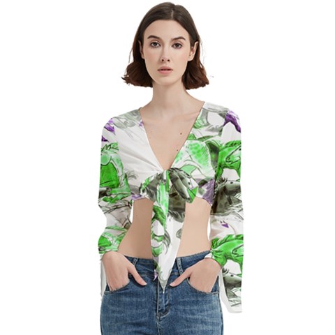 Horse Horses Animal World Green Trumpet Sleeve Cropped Top by Ket1n9