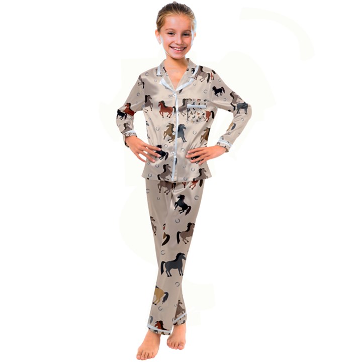 Horses For Courses Pattern Kids  Satin Long Sleeve Pajamas Set