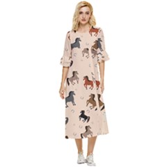 Horses For Courses Pattern Double Cuff Midi Dress by Ket1n9