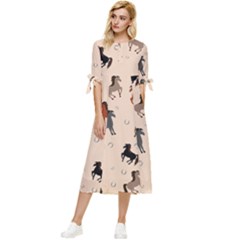 Horses For Courses Pattern Bow Sleeve Chiffon Midi Dress by Ket1n9