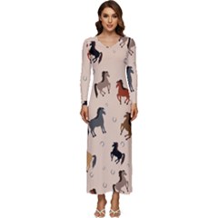 Horses For Courses Pattern Long Sleeve Longline Maxi Dress by Ket1n9