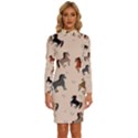 Horses For Courses Pattern Long Sleeve Shirt Collar Bodycon Dress View1