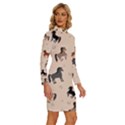 Horses For Courses Pattern Long Sleeve Shirt Collar Bodycon Dress View3