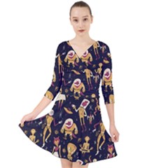 Alien Surface Pattern Quarter Sleeve Front Wrap Dress by Ket1n9