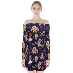 Alien Surface Pattern Long Sleeve Off Shoulder Dress by Ket1n9