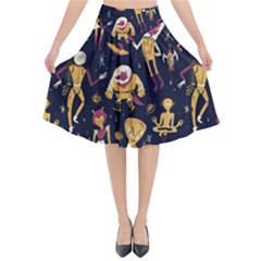 Alien Surface Pattern Flared Midi Skirt