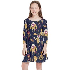 Alien Surface Pattern Kids  Quarter Sleeve Skater Dress by Ket1n9