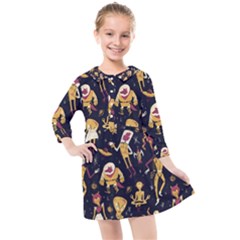 Alien Surface Pattern Kids  Quarter Sleeve Shirt Dress by Ket1n9