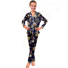 Alien Surface Pattern Kids  Satin Long Sleeve Pajamas Set by Ket1n9