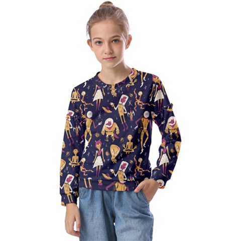 Alien Surface Pattern Kids  Long Sleeve T-shirt With Frill  by Ket1n9