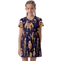 Alien Surface Pattern Kids  Asymmetric Collar Dress by Ket1n9