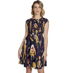 Alien Surface Pattern Cap Sleeve High Waist Dress by Ket1n9