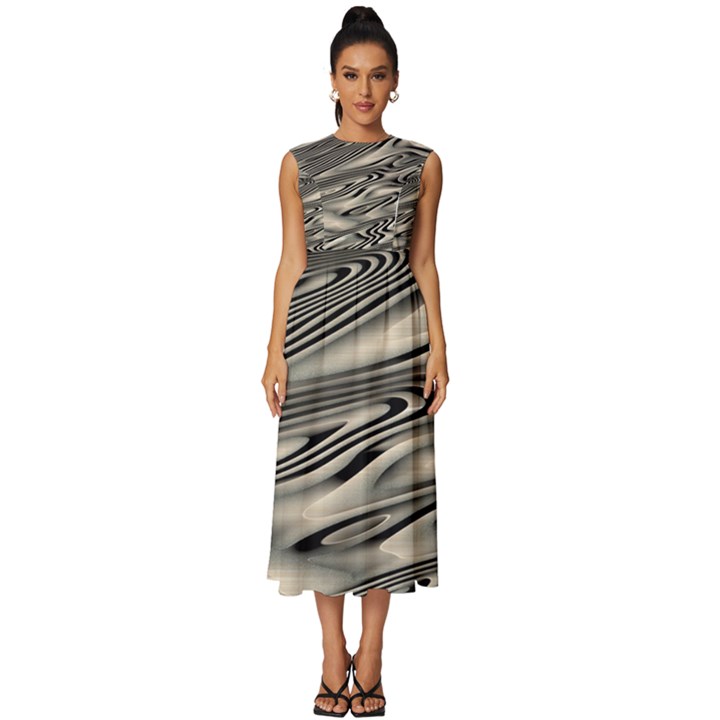 Alien Planet Surface Sleeveless Round Neck Midi Dress