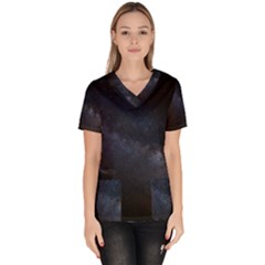 Cosmos Dark Hd Wallpaper Milky Way Women s V-neck Scrub Top by Ket1n9