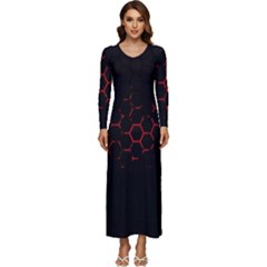 Abstract Pattern Honeycomb Long Sleeve Longline Maxi Dress by Ket1n9