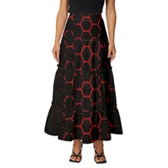 Abstract Pattern Honeycomb Tiered Ruffle Maxi Skirt by Ket1n9